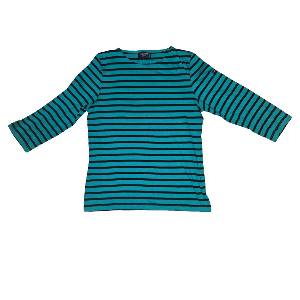 Saint James L'Atelier Striped 3/4 Sleeve Top Green Black France Womens 8 - Picture 5 of 6